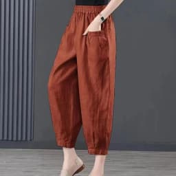 Ice Silk Cotton Linen High Waist Elastic Lantern Pants Women's Loose Harlan Pants Asymmetric Commute Sle Summer 2025