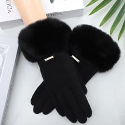 Women Winter Keep Warm Plush Wrist Fingertips Clamshell Touch Screen Gloves Fashion Elegant Retro Luxury Drive Cycling Thicken