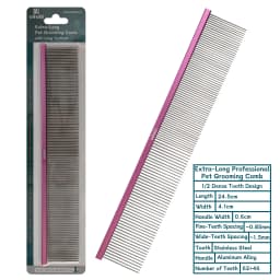 OITABI 24.5cm Extra-Long Professional Pet Grooming Comb with Long Tooth, Semi-Dense & Semi-Wide Row Comb for Cat Dog Round Tooth