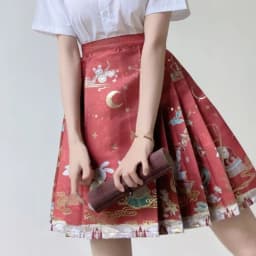Chinese Style Improved Ming Dynasty Exquisite Printed Horse-face Skirt Women High Waist All-match Pleated Mini Horse-face Skirt