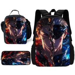 Anime J-JujutsuS K-KaisenS Child School Backpack with Lunch Bags ,Pencil Bags ,School Bags for Boys Girls Best Gift
