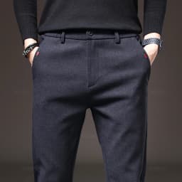 Autumn Winter Men's Casual Pants Solid Color Business Elastic Waist Slim Fit Stretch Thick Gray Black Blue Cotton Trousers Male