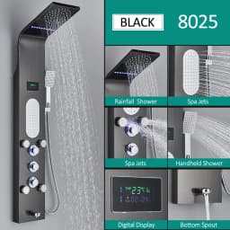 Black Nickel LED Shower Panel Six Functions Shower Column Rain Waterfall Shower Massage Spa Jets Tub Shower With Bidet Bath Taps