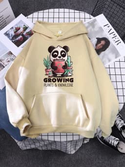 Cute Panda Sleeps Print New Women'S Sweatshirt Warm Vintage Pullover For Woman Fashion Korean Round Neck Hoodie Female