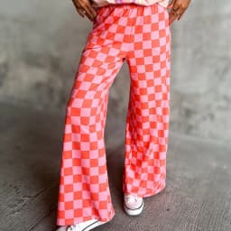 Womens Checkered Wide Leg Pants Vintage High Elastic Waist Straight Loose Fit Lounge Trouser Teen Girl Harajuku Streetwear