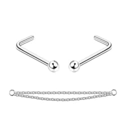 Nose Rings Chain Piercing Across Double with Chain Studs with Chain 20G Piercing Stud Nostril Jewelry for Women Men