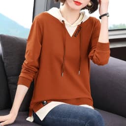 Spring Autumn Thin Hoodie Women's Long Sleeve Top Large Size Base Shirt Fake Two-Piece Comfortable Breathable Commute Style