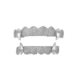 TOPGRILLZ Vampire Bling Full Micro Pave Cubic Zircon Teeth Grillz Caps 8 Top& 8 Bottom Removable Dental Grills For Halloween