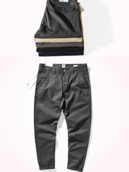 Spring New American Retro Heavyweight Woven Twill Stretch Pants Men's Pure Cotton Washed Slim Straight Business Casual Trousers