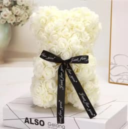 25cm Artificial Rose Teddy Bear with Gift Box, Romantic Valentine's Day Gift for Women, Ideal for Anniversary & Wedding