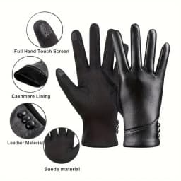 Elegant Genuine Leather Touchscreen Gloves with Soft Fleece Lining - Perfect for Stylish Warmth on Casual Weekends