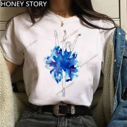 Dance Letter Print T Shirt Ballet Silhouette Monogram Print Women's T-shirt Loose Aesthetic Tops Graphic T Shirts Pro Choice