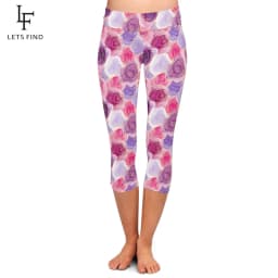 LETSFIND Summer Hand Drawn Floral Print  High Waist Women Capri Legging New Fitness Sexy Stretch Slim Mid-Calf 3/4 Leggings