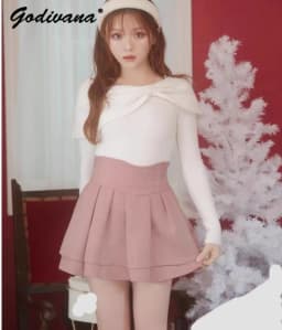 Popular Macaron Skirt Japanese Mine Series Spring and Autumn Women's Sweet Skirt Culottes Solid Color High Waist Short Skirts