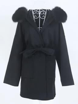 OFTBUY New Oversize Loose Cashmere Wool Blends Real Fur Coat Winter Jacket Women Natural Fox Fur Collar Hood Outerwear Belt