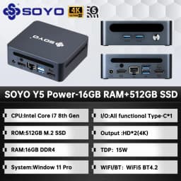 SOYO Y5 Power Mini PC Intel Core i7 8th Gen CPU Processor 16GB DDR4 RAM 512GB M.2 SSD Window 11 PRO WiFi5+BT High Performance Micro Home Office Computer
