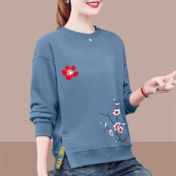 Women's Clothing Spring Autumn Lantern Long Sleeve Round Neck Pullover Plant&Flowers Printing Casual Office Lady Hoodies Tops
