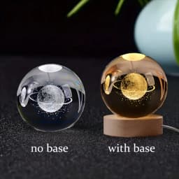 6cm 3D Crystal Ball Glass Planet LED Warm Night Light Laser Engraved Solar System Globe Universe Birthday Gift Wooden Base