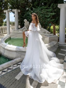 Customized New Front Short Long Back Wedding Dresses Classic Short Sleeve Bride Dress With Train Wedding Gown Vestido De Noiva