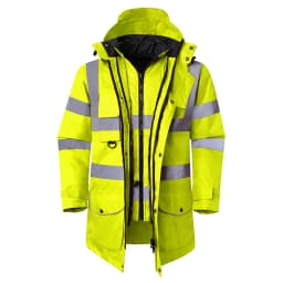 Safety Jacket Reflective Waterproof Windproof Coldproof Hi Vis 7 in 1 Parka Windbreaker Workwear with Detachable Cotton Linner