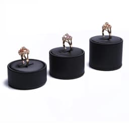 Black Faux Leather Ring Display Column Riser Jewellery Holder Retail Showcase Stand Pawn Shop Counter Organizer Exhibition Rack