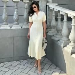 Chic Patchwork Knitted Maxi Dress For Women elegant Short Sleeve Hollow Out Ribbed Long Dresses O-Neck High Waist Lady Knitwear
