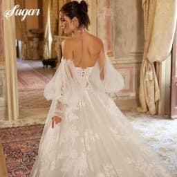 A-Line Wedding Dresses Off Shoulder Sweetheart Puff Sleeve Applique Bridal Dress Backless Wedding Princess Prom Gowns Customized