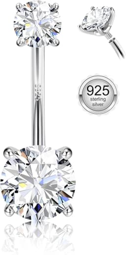 Fansilver 14G 925 Sterling Silver Belly Button Rings for Women Cubic Zirconia Navel Barbell Hypoallergenic Body Piercing Jewelry