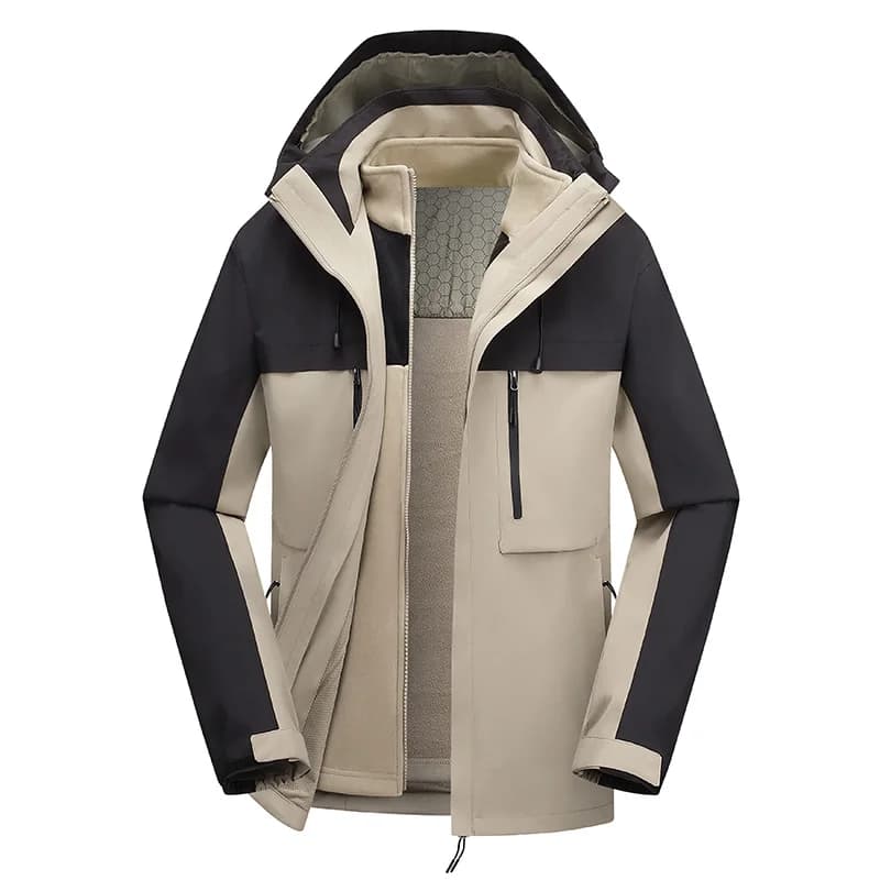 Men's Ski Jacket Waterproof 3 in 1 Winter Coat with Fleece Inner Warm Windproof For Snow Outdoor 2 PC Suits Thick Windbreaker