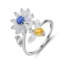 SMJEL Flower Shiny Rhinestone Rotatable Fidget Spinner Ring for Women Anti Anxiety Butterfly Animal Design Anti Stress Accessory