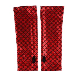 Women Mermaid Costume Fish Scale Pattern Printed Fingerless Long Gloves Arm Sleeves Adult Halloween Cosplay Costume Accessory