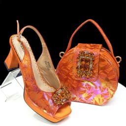 Elegant Women Heels for Peep Toe Good Material Design Rhinestone Fuchsia Sandals Italian Shoes and Bags Matching Set 2025