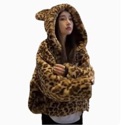 Women's leopard print coat Winter European Bear ears Rex Rabbit fur jacket short thick hooded top