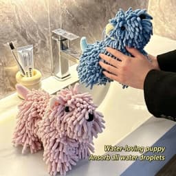 NEW Cute Cartoon Puppy Hand Towel For Kitchen And Bathroom Wall Mounted Hanging Fluffy Chenille Towel Absorbent Handball Towels
