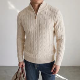 New Men's Cable Knit Half Zip Sweater Casual Stand Collar Knitted Pullover Warm Winter Cardigan Jacket Outerwear Coat for Men