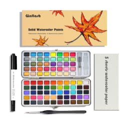 50/90 Color Solid Watercolor Paint Set Glitter Portable Metal Box Watercolor Pigment squirrel hair brush nail art