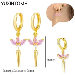 925 Sterling Silver Needle Pink Crystal Heart Hoop Earrings for Women Fashion Geometric Pendant Earrings Luxury Jewelry Gifts