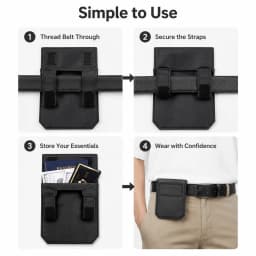 2026 Black Slim Belt Wallet Zero Bulk Anti Theft Belt Clip Mini Belt Wallet Hook and Loop Closure Hidden Compartment Belt Wallet