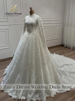 Customized Exquisite Muslim Wedding Dress High Neck Long Sleeve Exquisite Lace Princess Ball Gown Vestido De Novia