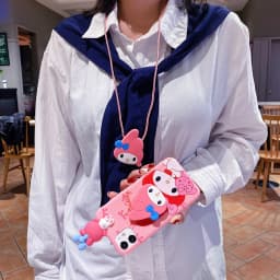 For iPhone 17 16 16e 15 14 13 12 11 Pro Max Air XR X XS Max 6 6S 7 8 Plus SE 3D Cartoon Sanrio Kitty Melody Holder Lanyard Case
