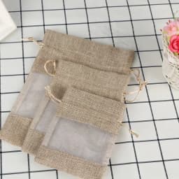 20pcs Christmas Window Jewelry Drawstring Pouch Burlap Gift Linen Bundle Pocket Jute Sack Candy Gift Storage Bags