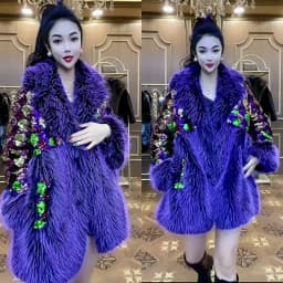 Faux Fur Coat for Women,Sequins Jacket,Covered Button Loose Long Overcoat, Thick Warm Female Clothing,New,High Quality,Winter