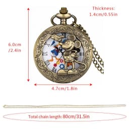 Bronze Anime Clock Comic Cartoon Quartz Pocket Watch  Pendant FOB with 80cm Necklace/30cm Waist Hook Chain Antique Clock for Men