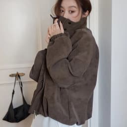 Retro Matte Suede Women Jacket Stand Collar Zip Up Oversized Coat Drop Shoulder Pockets Elastic Hem Y2K Grunge Streetwear Top