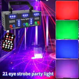 HCWE  21 Lens LED Stage Lamp DJ Projector Strobe Effect Laser Lights Party 21 Eyes Disco Light for Night Club Bar KTV Lighting