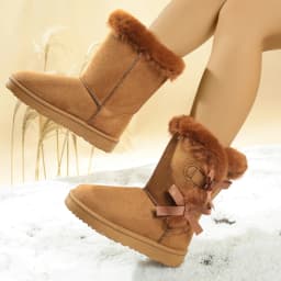 Winter Large Size Plus Velvet Comfortable Snow Boots Fashionable New Round Toe Bow Sexy Warm Casual Walking Boots for Women