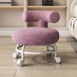 Lambskin Low Chair Household Round Stool Movable Shoe-changing Stool with Backrest and Wheels Small Pulley Low Stool Pratical
