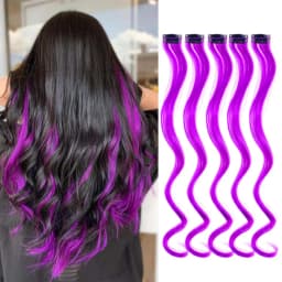 5 pcs/set 18 Inch Colored Clip In Hair Extensions Long Curly Synthetic Highlight Hairpieces Colorful Streak Hair For Women