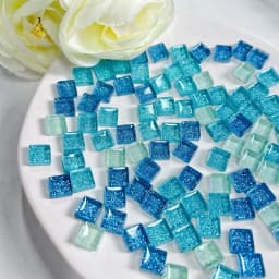 Mosaic Tiles for Crafts Blue Shine Assorted Color 50pcs Glass Glitter Mosaic Supplies Pieces Bulk Square Shape Home Decoration