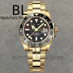 BLIGER Top Brand Luxury 40MM Full Gold Automatic Watch Sapphire Glass Waterproof Tiger-Eye Pattern Doulbe End Link Braclelet